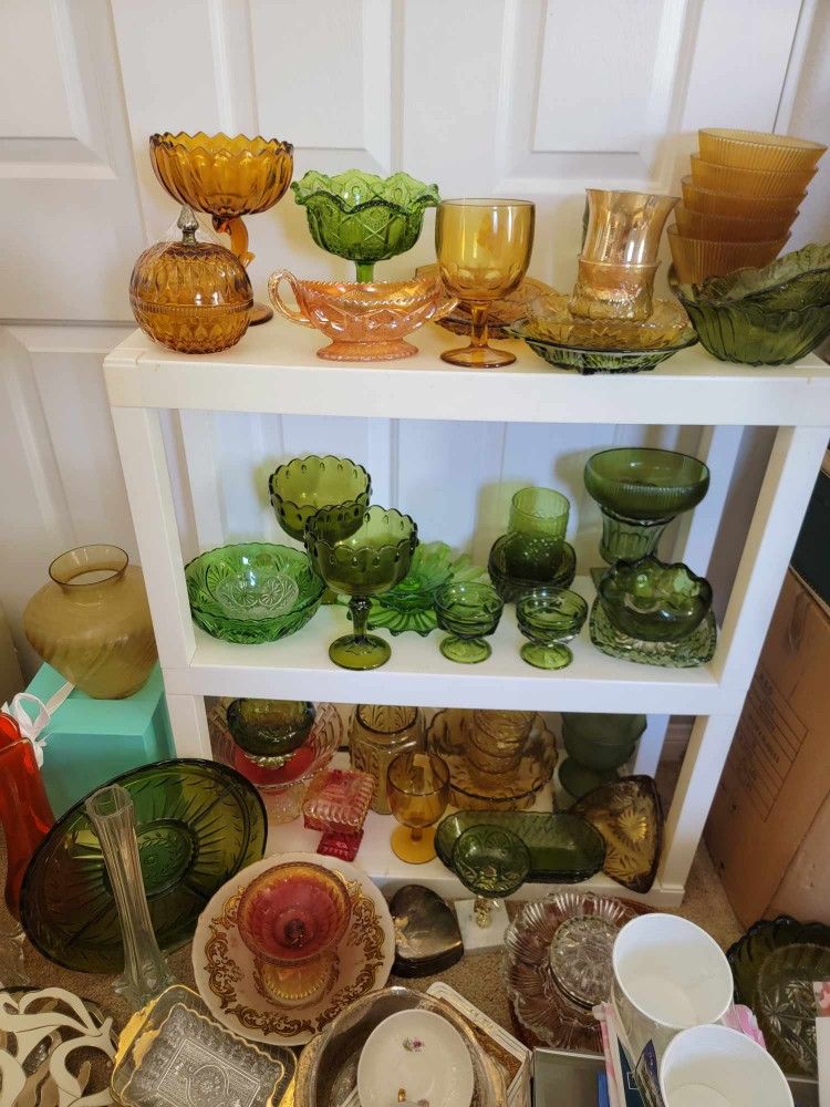 Vintage Green Glassware Amber Amberina Dishes