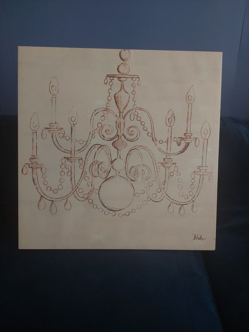 Canvas With A Chandelier Painting.  Cuadro Con La Figura De Yn Candelabro 