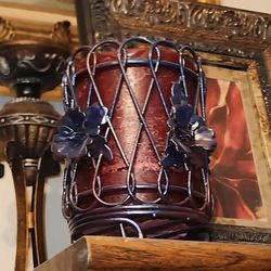 VINTAGE ORNATE PEACOCK MERMAID FLORAL FLOWER METAL CANDLE PILLER HOLDER TABLE DECOR DISPLAY