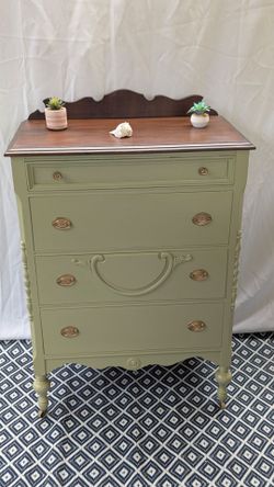 Vintage Sage Green Solid Wood Dresser
