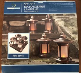 Set of 4 rechargeable lanterns with carrying tray