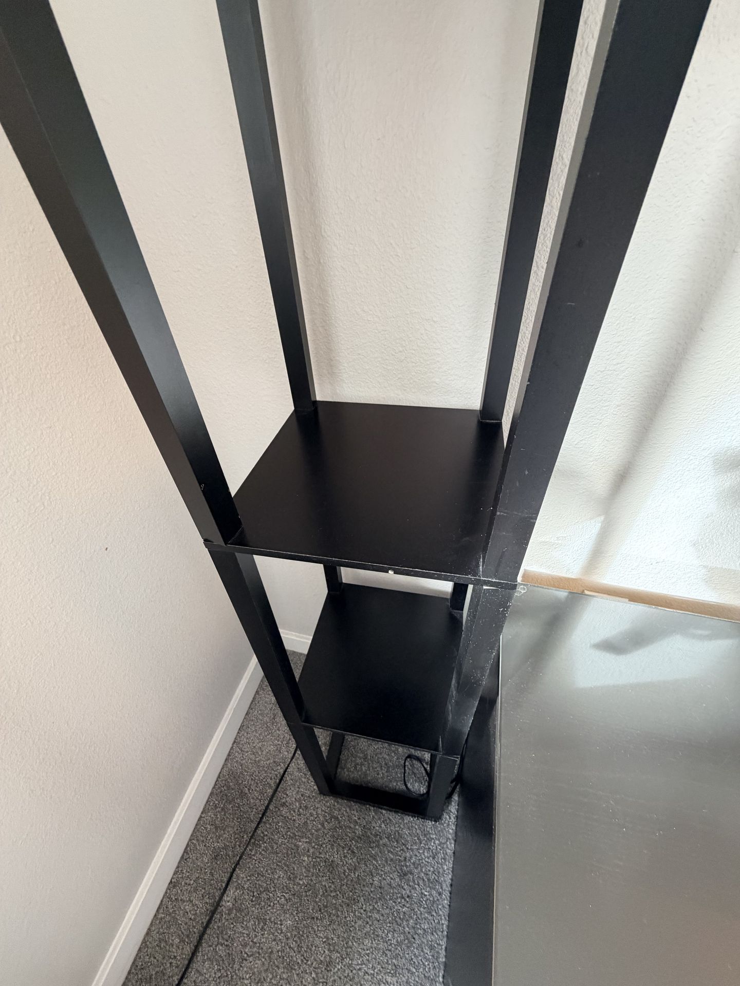 Modern Black Floor Lamp with 3-Shelf Tower Stand – $40 OBO
