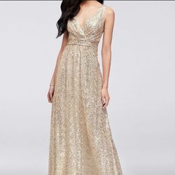 David's Bridal Gold Sequin Dress