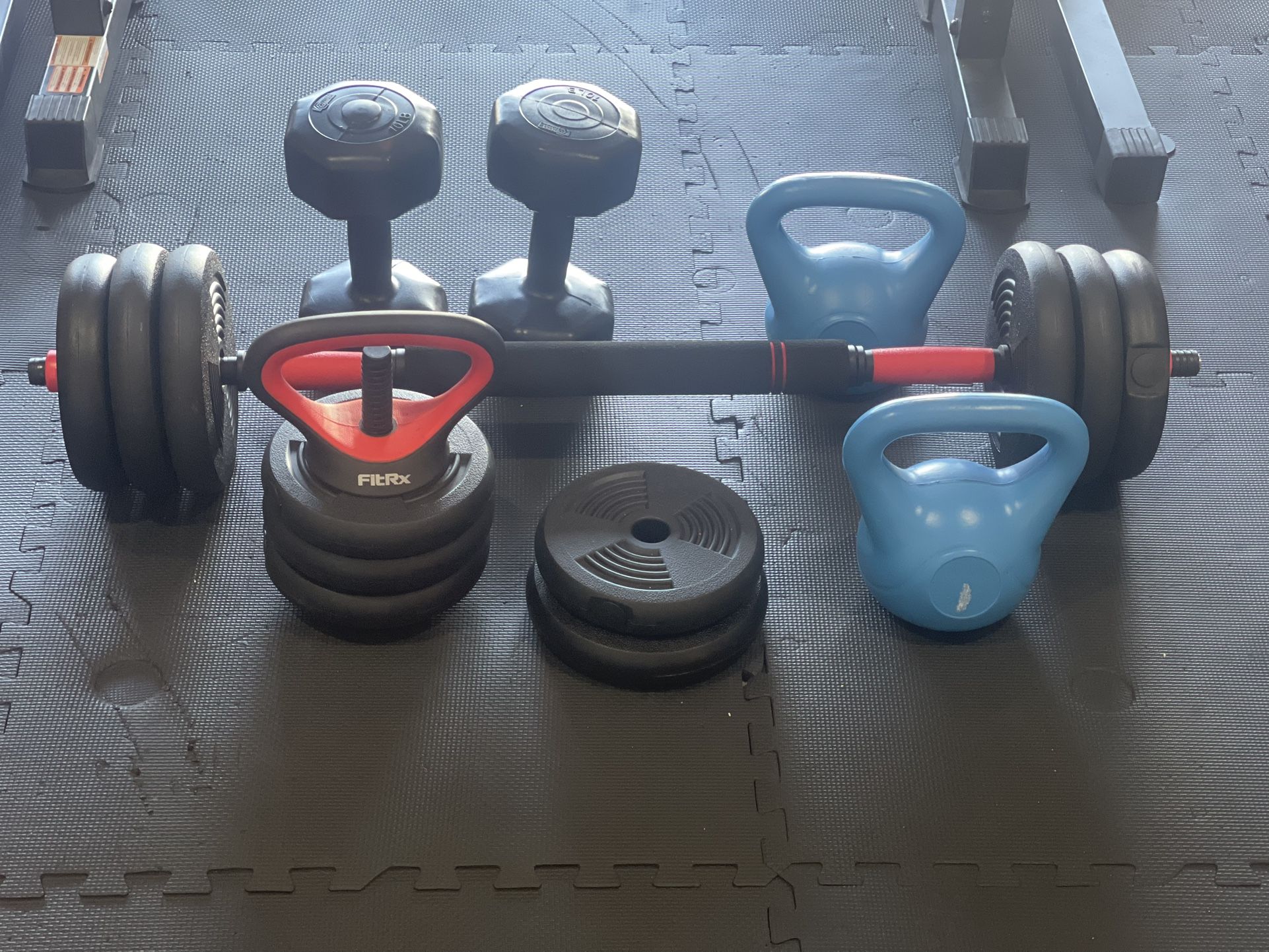 Selling a complete home gym set — used but in great condition. Perfect for home or garage workouts.