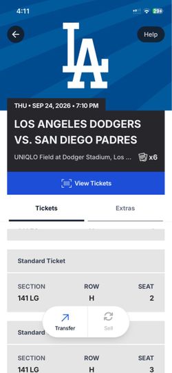Los Angeles Dodgers Vs San Diego Padres  Thursday September 24th