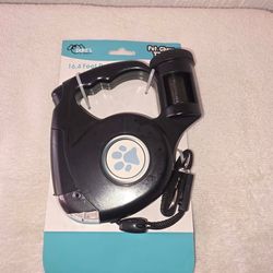 New in Box  Rectratable Dogs leash with Waste Bag Dispenser 16'Black Color