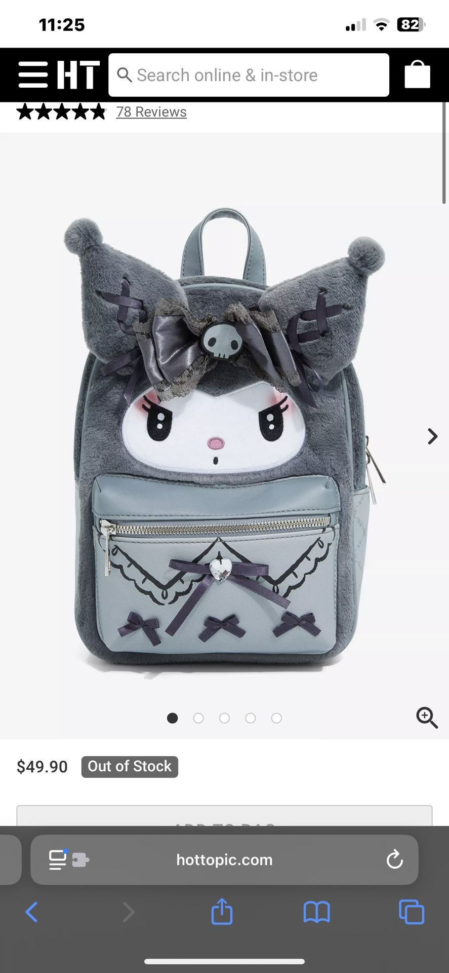 Sanrio Hello Kitty Kuromi Goth Gothic Lolita Fuzzy Figural Mini Backpack