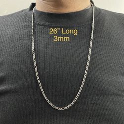 Stainless Steel 3mm Figaro Chain Necklace Lobster Clasp 26"Long Chain Necklace For Men Women  - CHN