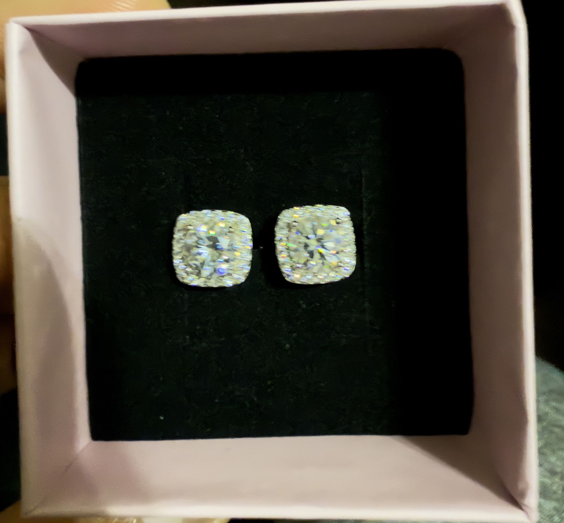925 Sterling Silver Moissanite Square Halo Earrings