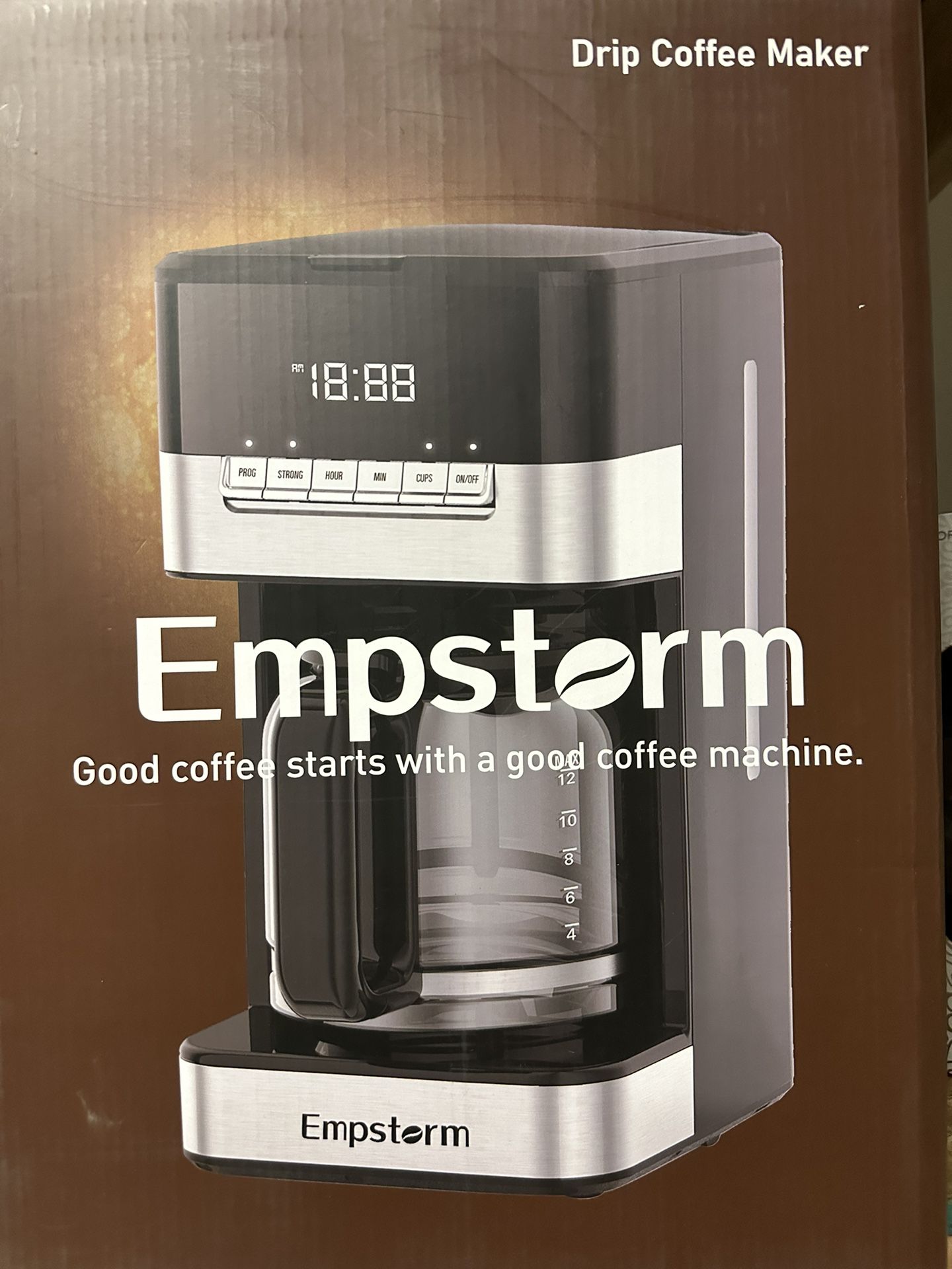 Empstorm 4-12 Cup Programmable Drip Coffee Maker, 1000W Coffee Machine with Glass Carafe, Black with Stainless Steel Accents