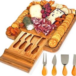 New Cheese Board & Charcuterie Set – Bamboo Serving Tray w/ Knives