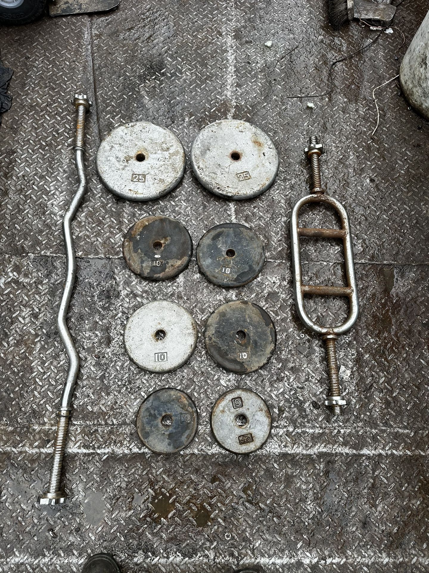 Curl Bar , Tricep Bar And 100lbs Of Plates