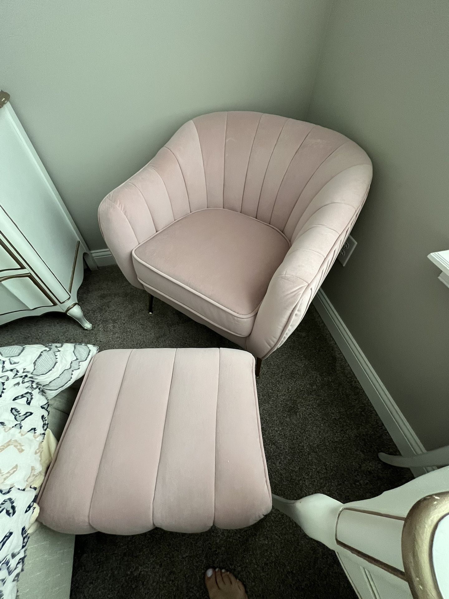 Light Pink Barrel Accent Chair With Ottoman Modern Mid Century
