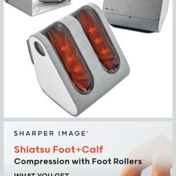 Sharper Image Shiatsu Foot + Calf Massager, Deep-Kneading Rollers with Air Compression, Soothing Heat, Adjustable Tilt, Customizable Modes, Hygiene