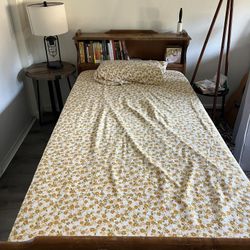 Twin-size Bed (frame + Memory Foam Mattress); Bookshelf Headboard!