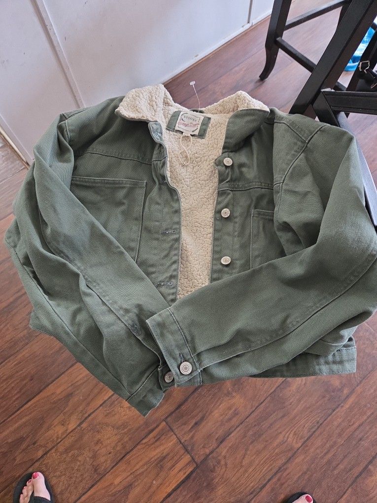 New Stooch Vintage Demim Army Green Juniors Teen Jacket XL