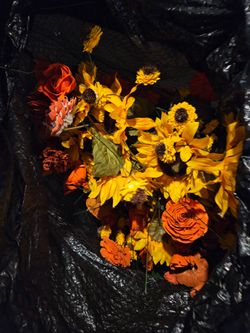 Orange and yellow wooden flowers
