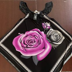 J&W Silk Black Floral Shirt Dress sz L