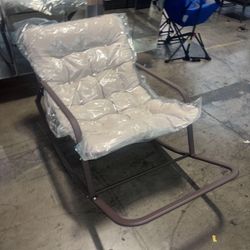 New Outdoor Rocking Chair with Padded Cushion, Cozy Backyard Furniture Metal Frame, Outside Rocker Chair for Patio Lawn, Front Porch, Balcony (Gray)