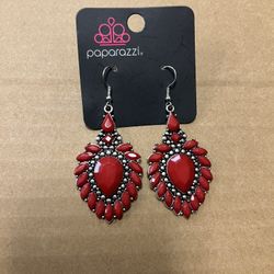 Paparazzi Red Teardrop (Pear-Shaped) Statement Earrings 