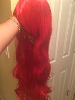 Red color extra long wig