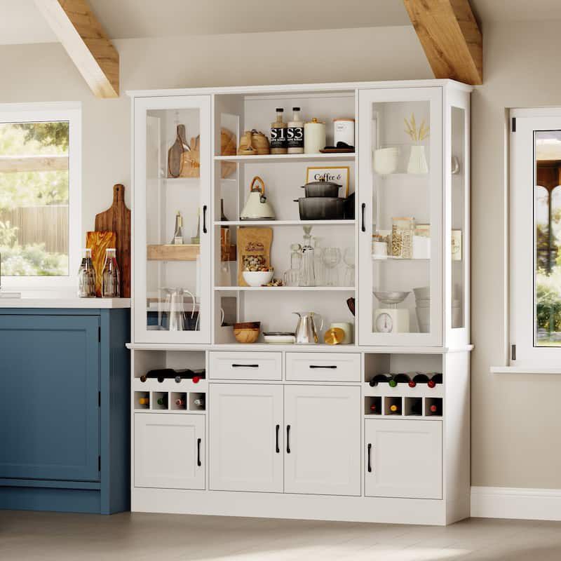 Display Cabinet with Glass Doors,Adjustable Shelving for Collectibles,Storage Cabinet Bookshelves,White