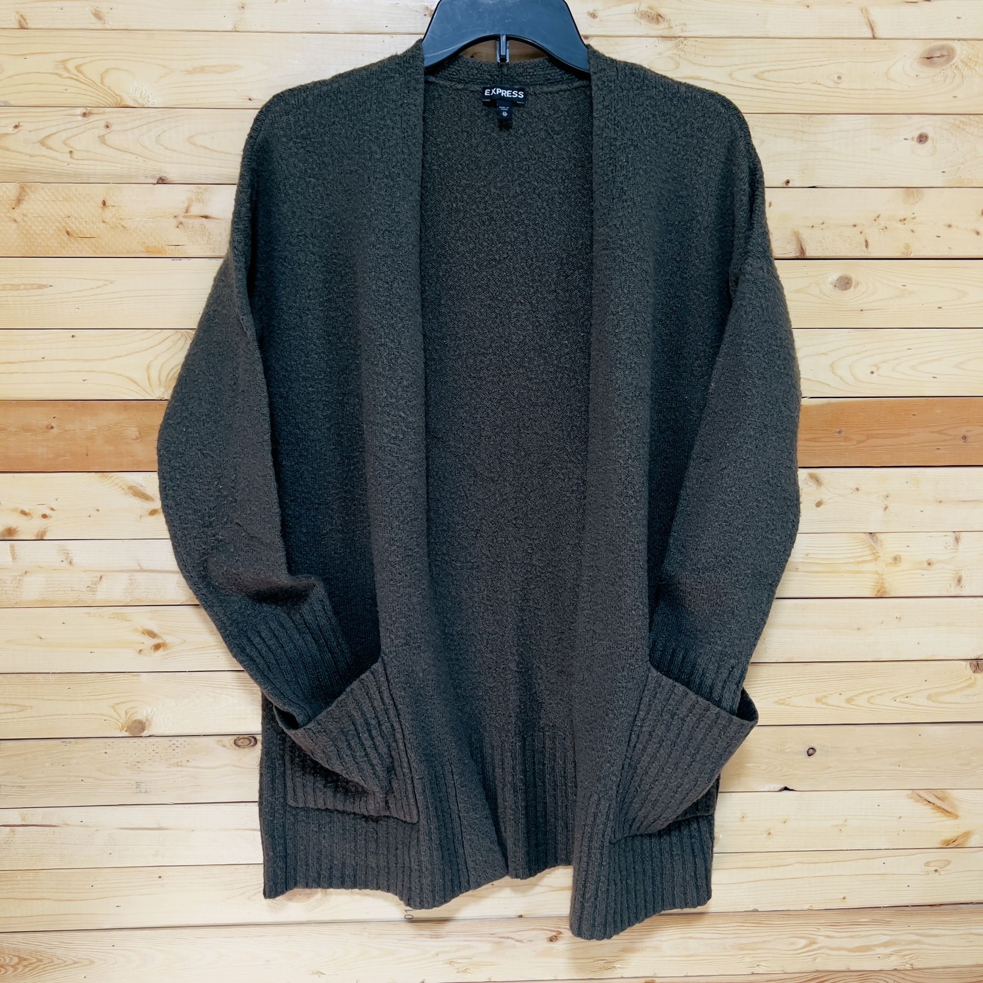 EXPRESS Olive Green Stretchable Soft Knit Open Front Sweater Cardigan Size XS