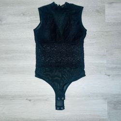 Black floral lace sheer bodysuit top- Not Sure Of Size 