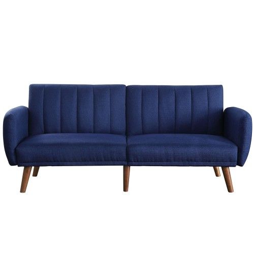 Linen Fabric Tufted Sofa Upholstery Adjustable Couch with Walnut Legs. Color: Blue, Green Or Gray