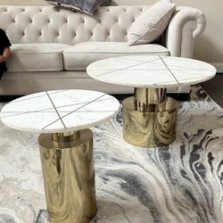 Matching Modern White Marble / Gold Coffee and End Table