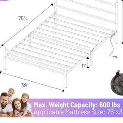 Twin Metal Folding Bed Fran With USB/USB-C Port And Two Power Outlets 