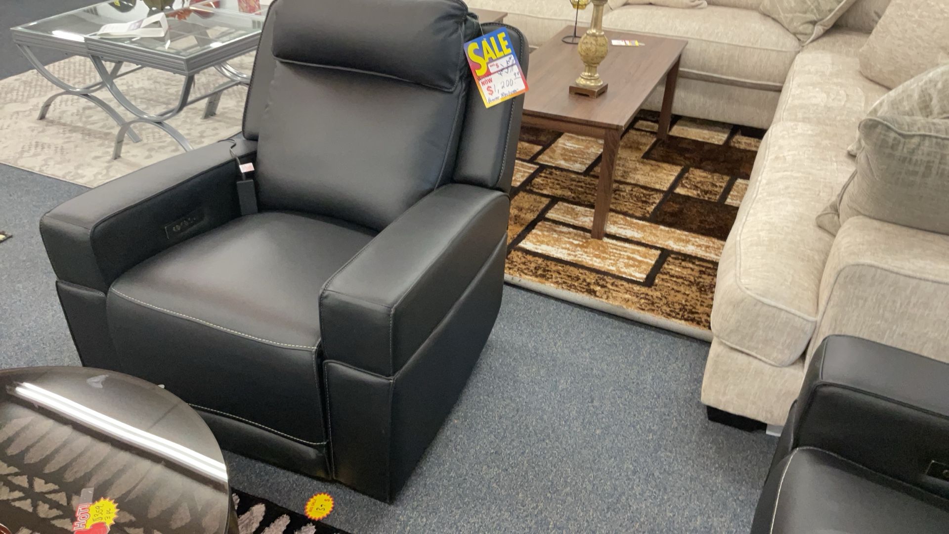 Black Real Leather Electric Rocking Recliner $1200