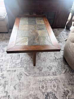 Wood Coffee Table with Slate Tile Top