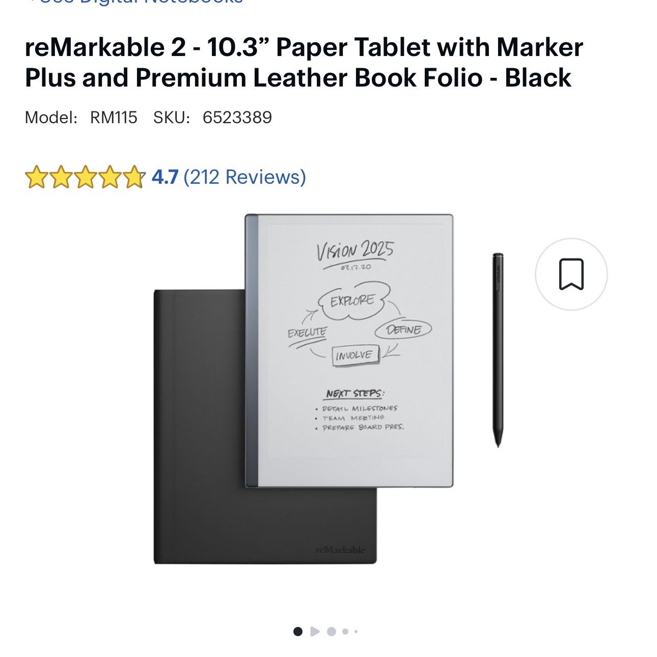 reMarkable 2 - 10.3" Paper Tablet with Marker Plus and Premium Leather Book Folio - Black