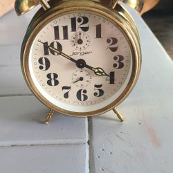 Vintage 70s Brass Jerger Twin Bell Alarm Clock 