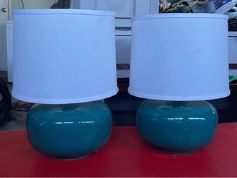 Pair of Teal Ceramic Table Lamps