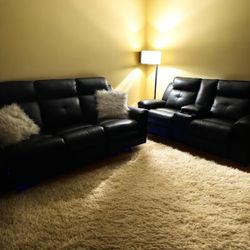 Leather Recliner Sofa And Loveseat With Lights 