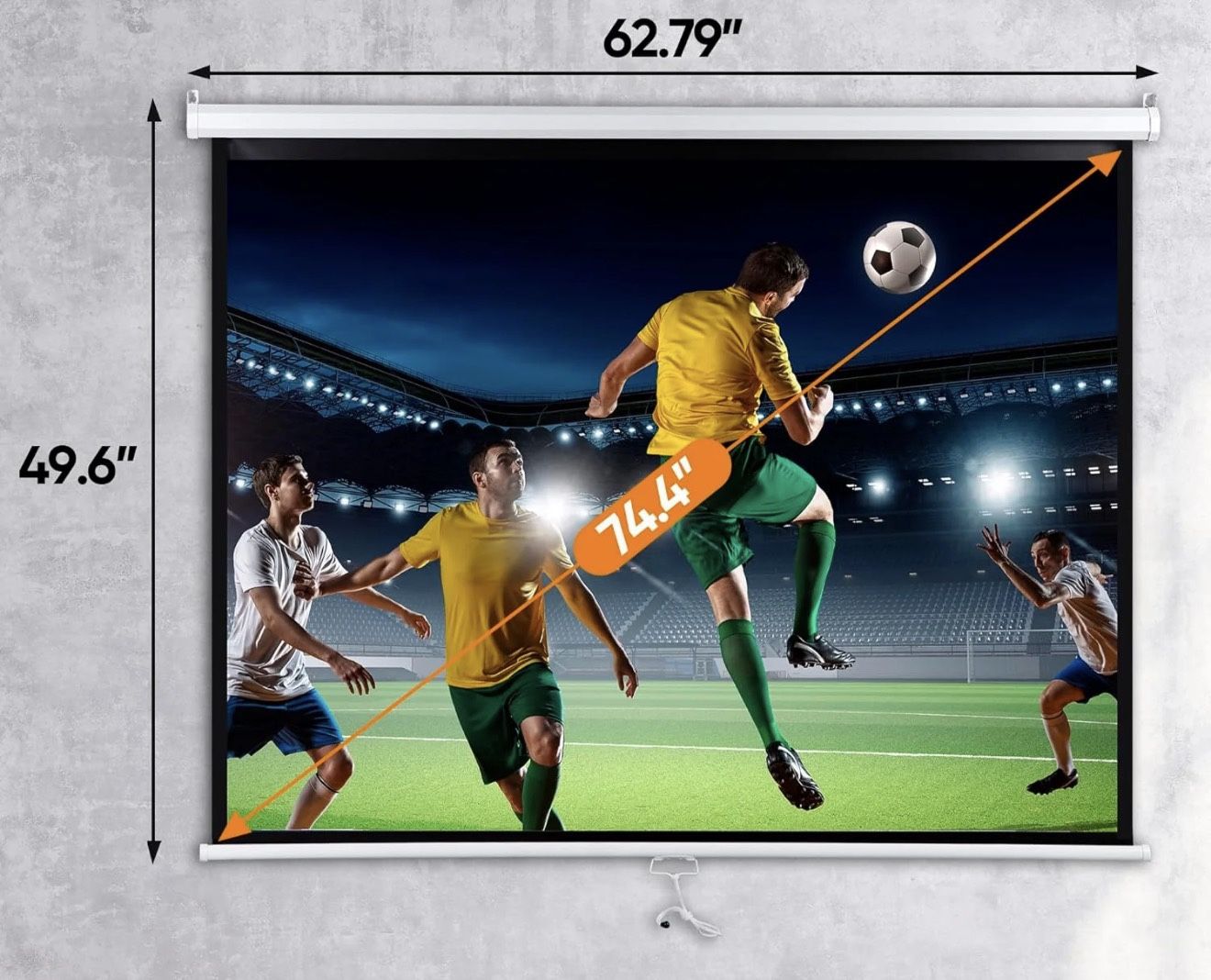 Portable Projector Screen Pull Down, 72 Inch 4:3 Video Projection Screen Home Theater, Retractable Projector Screen White, Wall/Ceiling Mount (72'' 4: