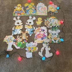 Vintage Cardboard Easter Decorations & Bunny Lights