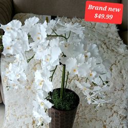Elegant Faux Orchids Floral Arrangement With Vase Included 