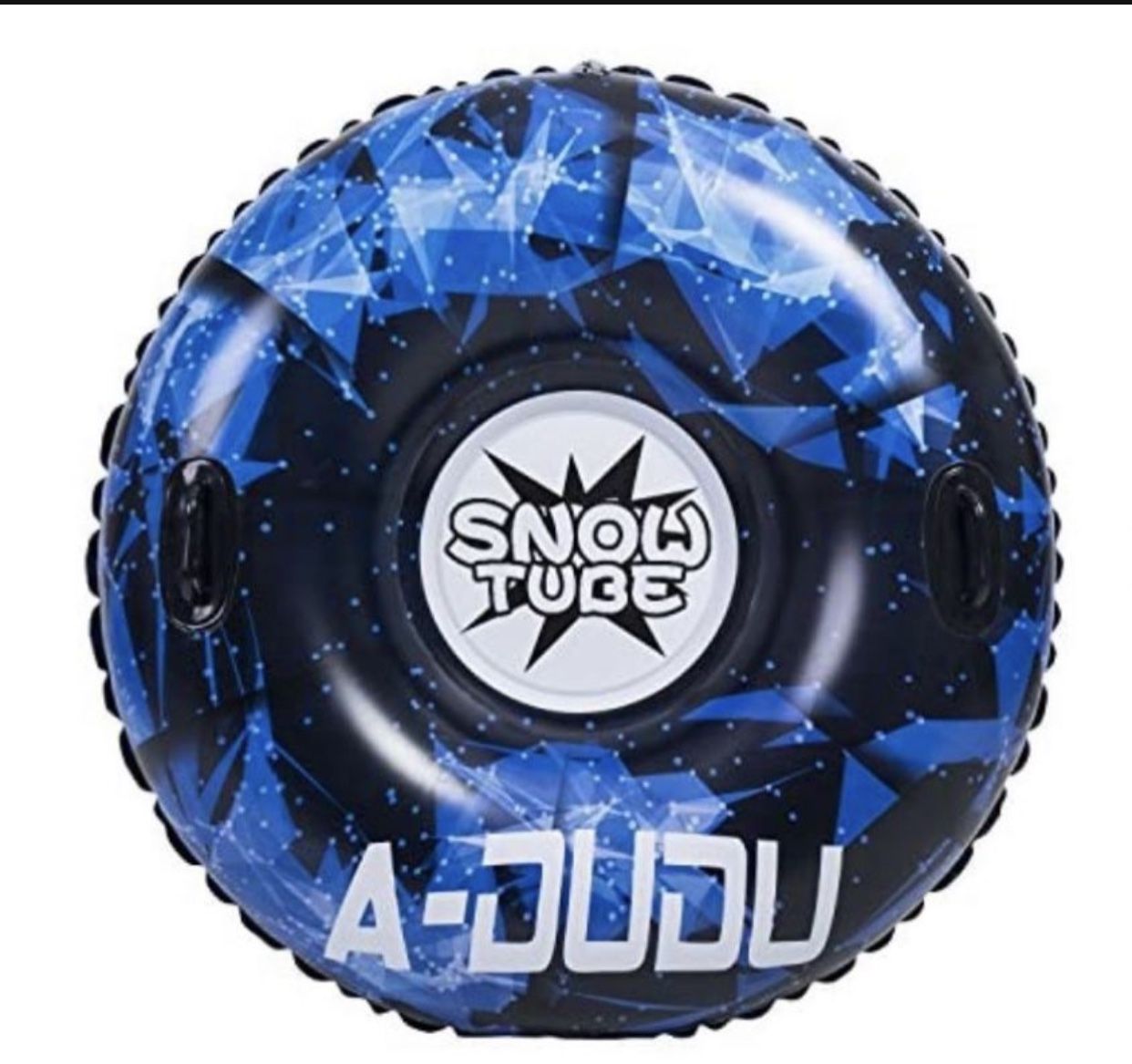 Inflatable snow tube 47. Brand: Adudu color blue and black. Amazon open box neve