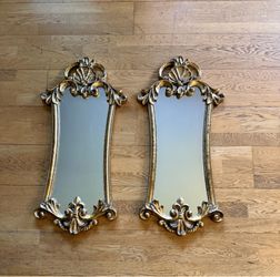 Italian Rococo Style Gold Accent Vertical Wall Mirrors