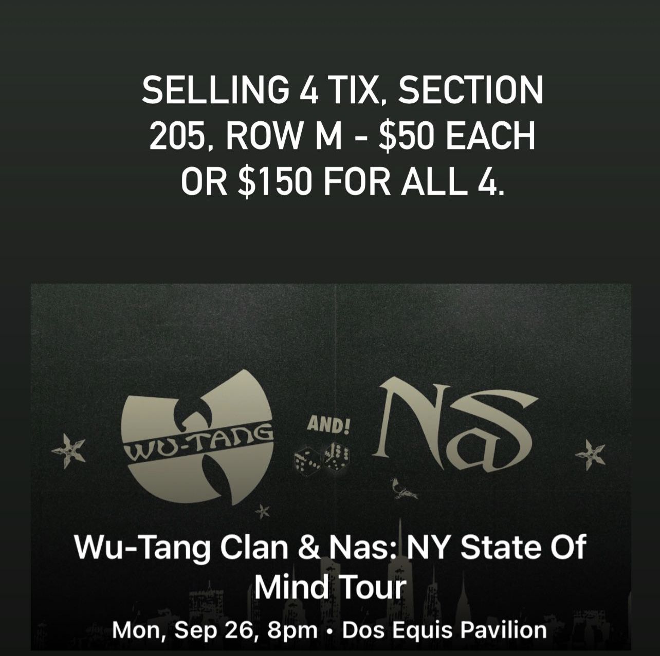 Wu-tang and NAS Tickets 9/26/2022 