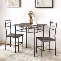 3-Piece Top Kitchen Solid Wood Dining Room Table Set Grey Chair，Seats 2