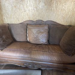 Real leather Solid Wood Couch And Chair