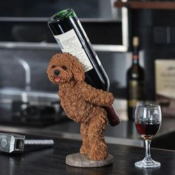 Decorative Countertop Wine Bottle Holder Wine Rack Brown Resin Teddy Dog
