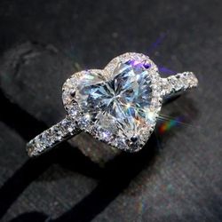 Silver Heart Shape Cubic Zirconia Ring Size 9