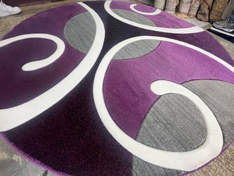 Round Area Rug Purple Gray Swirl Pattern