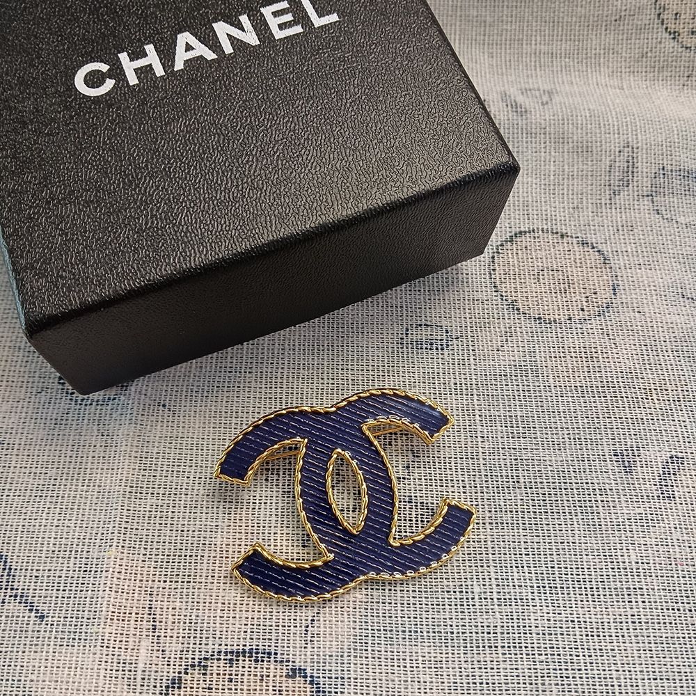 Classic Vintage Denim Gold Edged Letter Brooch