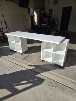White Craft Table with Storage Shelves on Casters